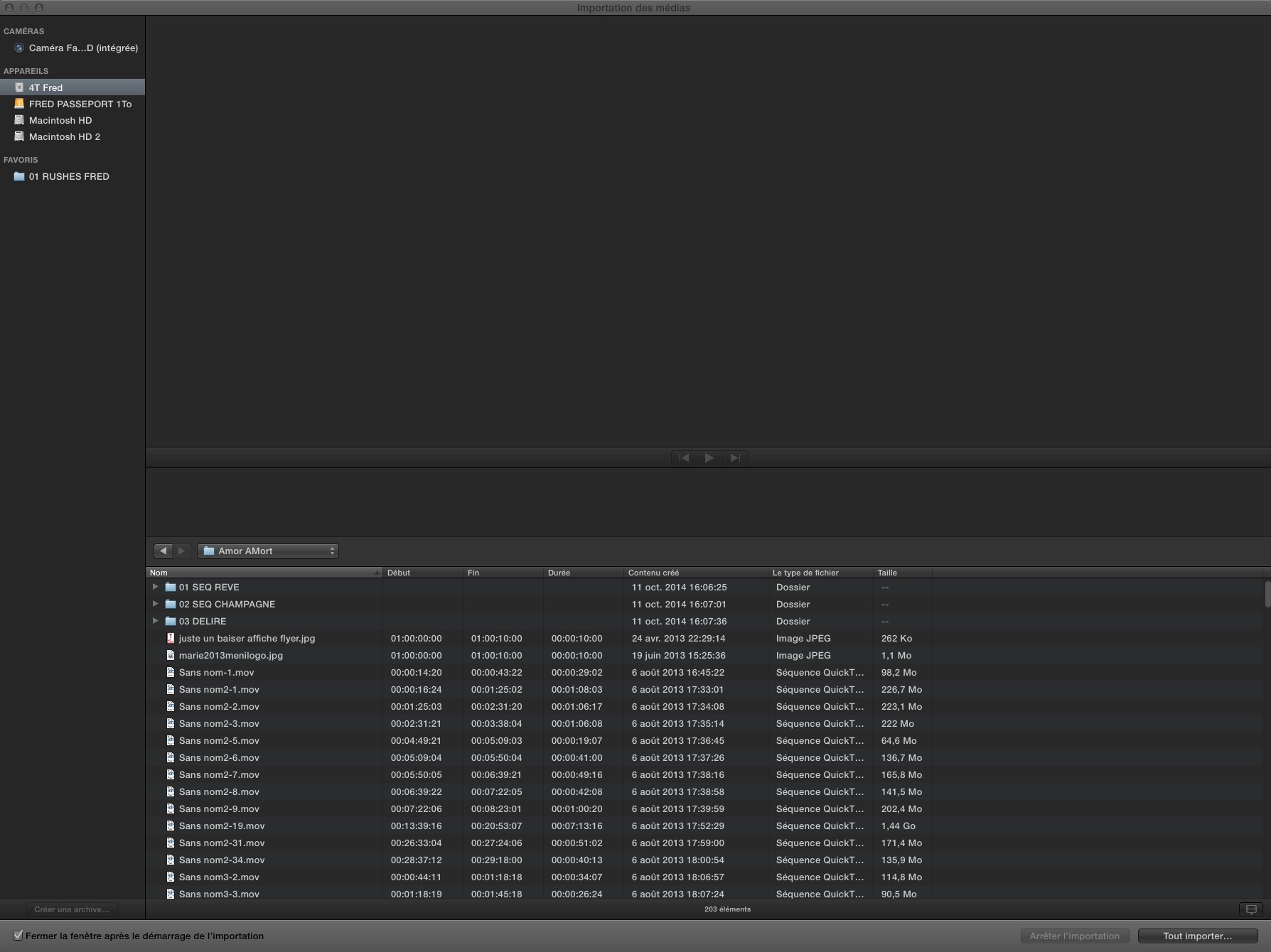 Fenêtre dimportation de FCPX 10.1.3
