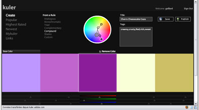 kuler création d'une palette de couleurs avec la règles des couleurs complémentaires