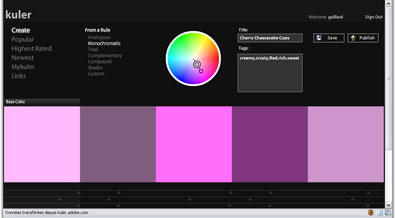 kuler création d'une palette avec la règle monochrome