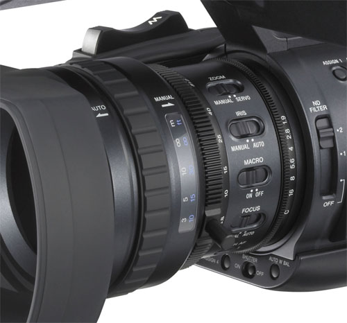 optique du camescope XDCAM EX avec bague de mise au point et iris gradué