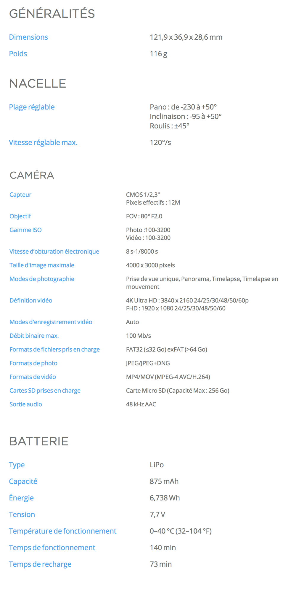 Specs Osmo Mobile Pocket