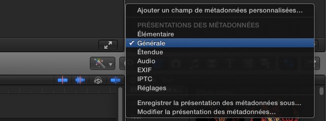 Sélection des métadonnées sous FCPX