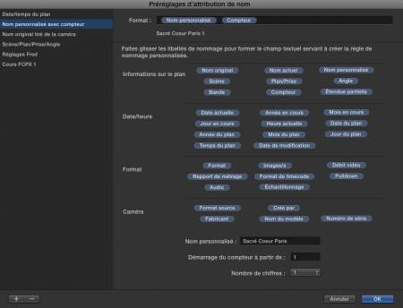 Créer un nom personnalisé de vos clips sous FCPX