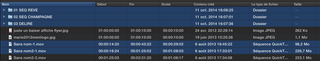 Sélection de clips pour importation fcpx
