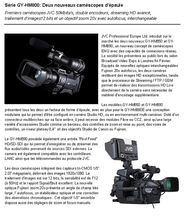 Info Presse JVC GY-HM850 890 Page 1 cr