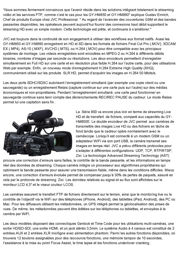 Info Presse JVC GY-HM850 890 Page 2 cr