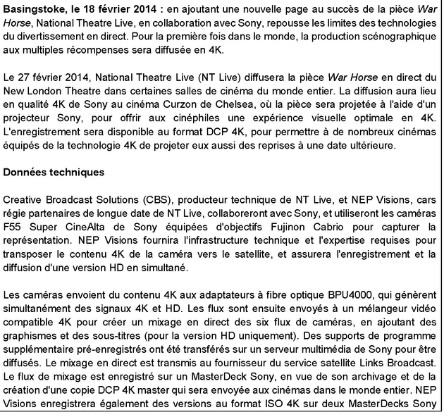 Première retransmission en direct et en 4K dune pièce de théâtre en partenariat avec Sony Page 1