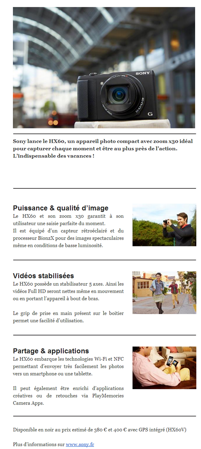 communiqué sony hx60