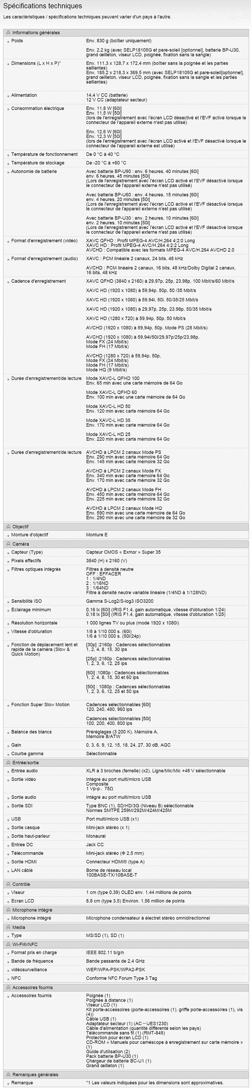 sony fs5 specifications